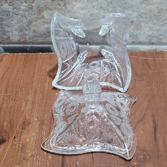Vintage Swirl Square Cut Glass Lidded Footed Candy Jar Trinket Dish - Picture 7 of 9